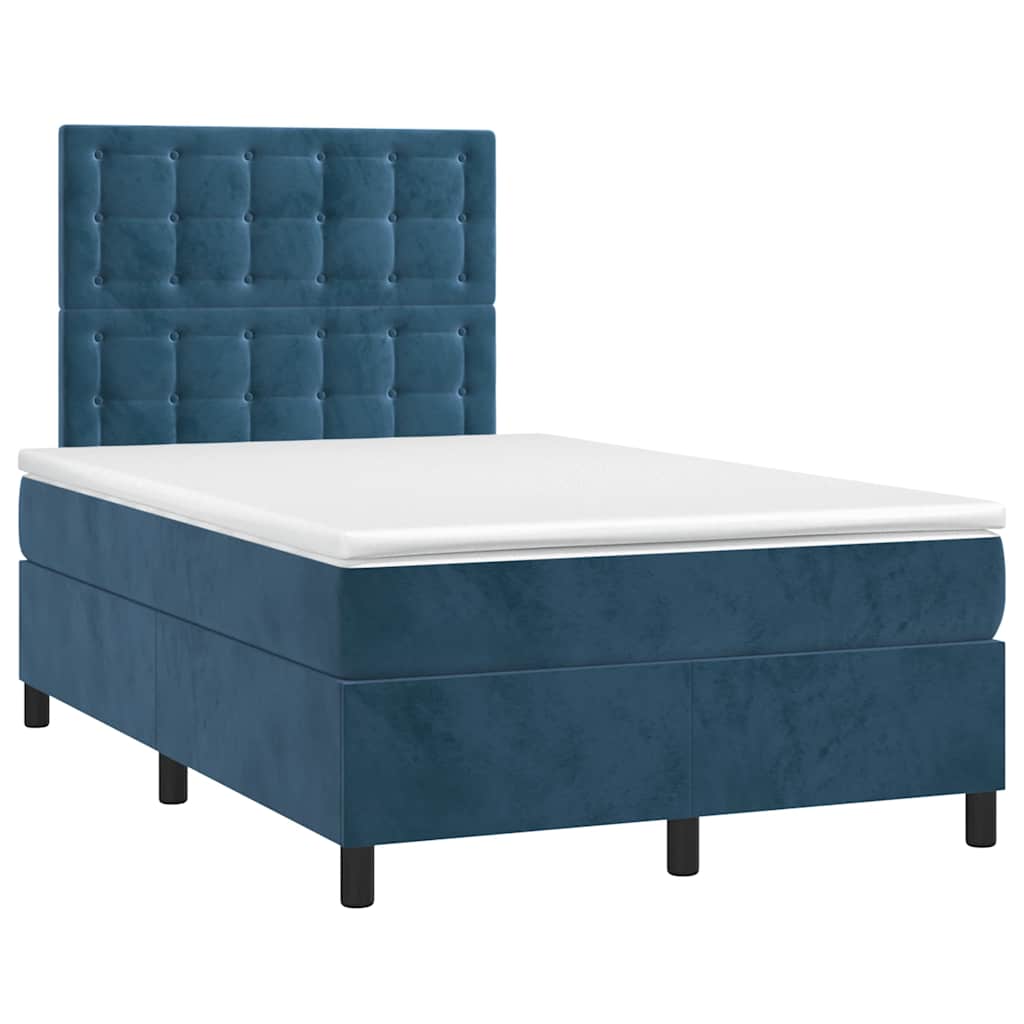 Κρεβάτι Boxspring με Στρώμα Σκούρο Μπλε 120x190 εκ. Βελούδινο