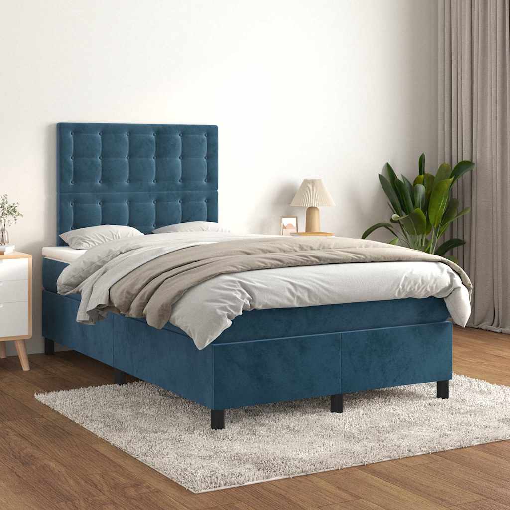 Κρεβάτι Boxspring με Στρώμα Σκούρο Μπλε 120x190 εκ. Βελούδινο