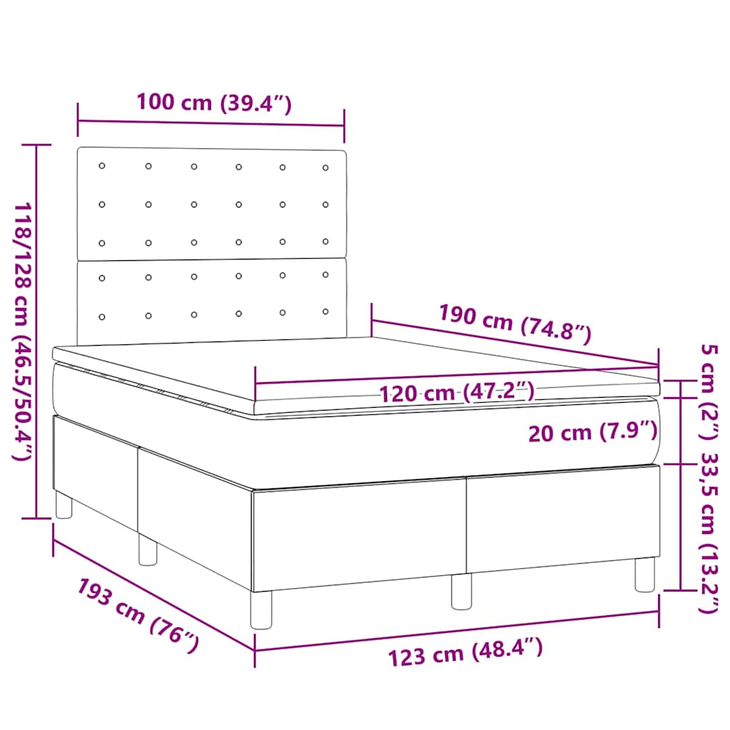 Κρεβάτι Boxspring με Στρώμα Ροζ 120x190 εκ. Βελούδινο