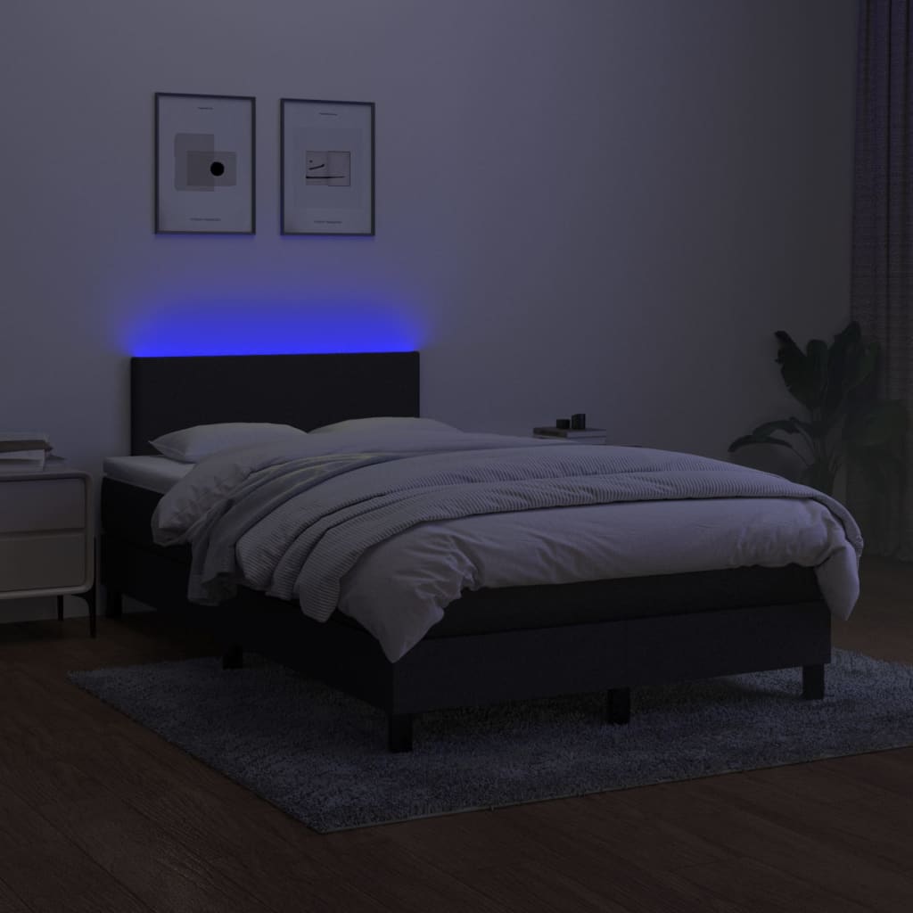 Κρεβάτι Boxspring με Στρώμα & LED Μαύρο 120x190 εκ. Υφασμάτινο