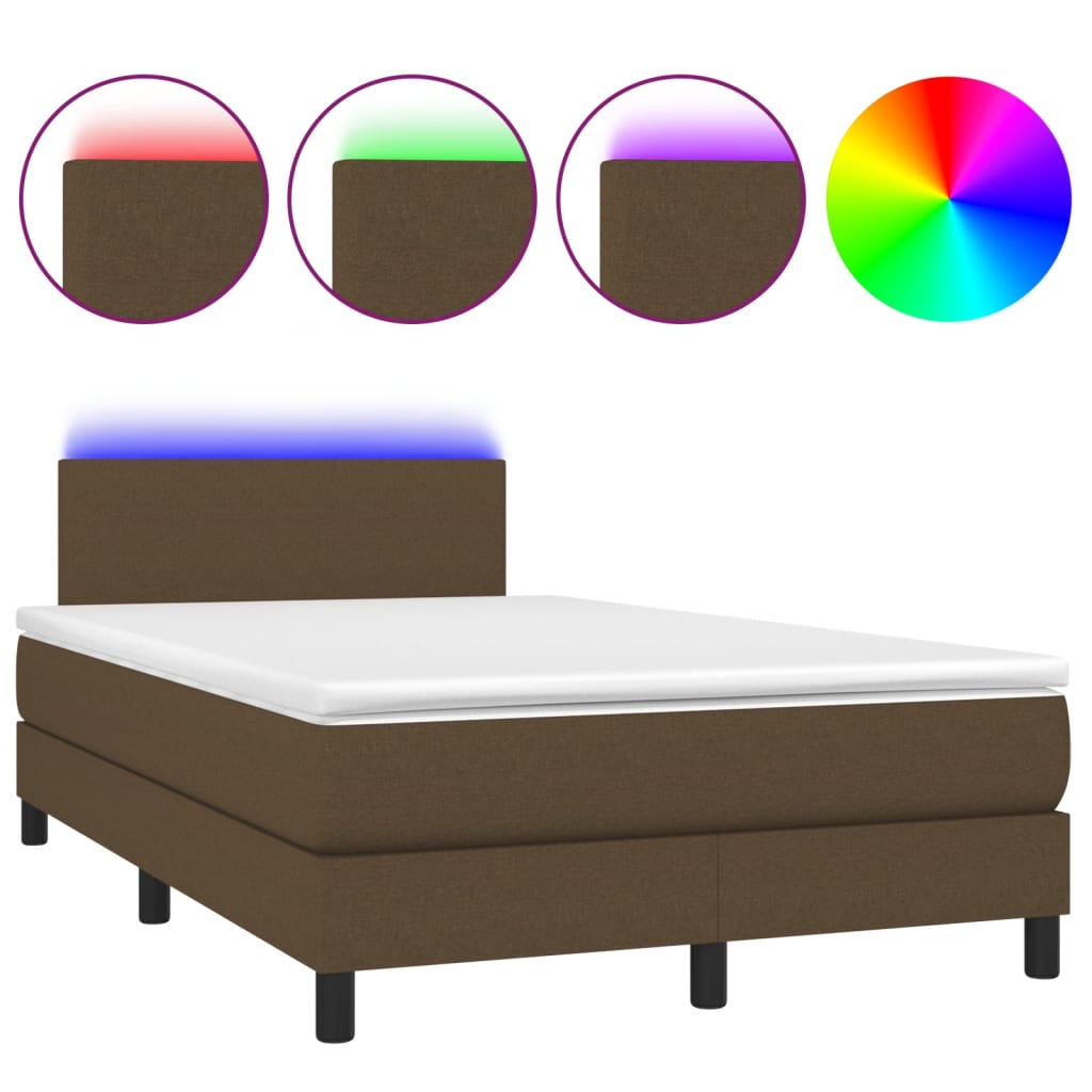 Κρεβάτι Boxspring με Στρώμα & LED Σκ.Καφέ 120x190εκ. Υφασμάτινο