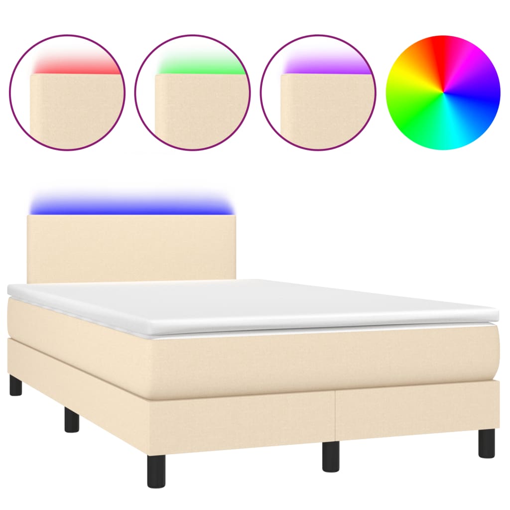 Κρεβάτι Boxspring με Στρώμα & LED Κρεμ 120x190 εκ. Υφασμάτινο