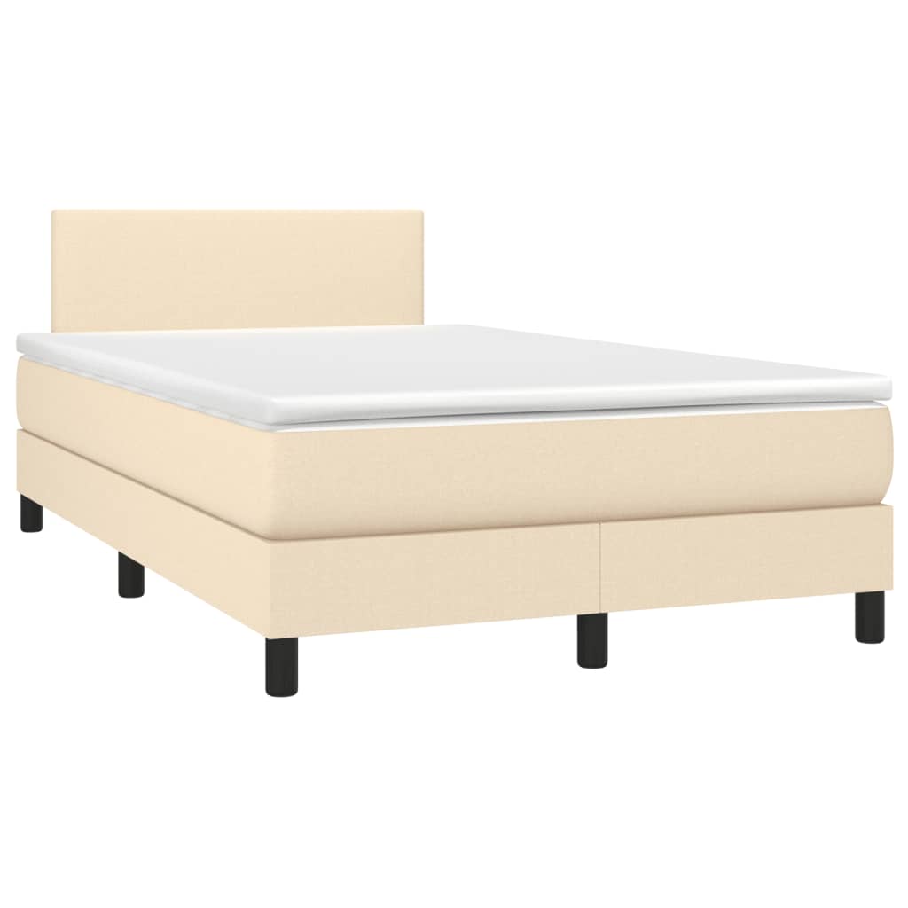 Κρεβάτι Boxspring με Στρώμα & LED Κρεμ 120x190 εκ. Υφασμάτινο