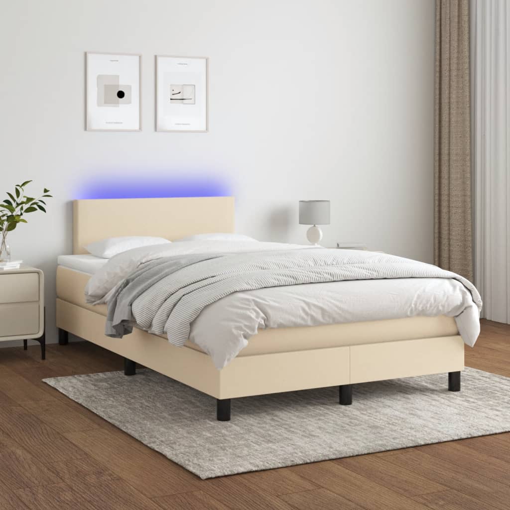 Κρεβάτι Boxspring με Στρώμα & LED Κρεμ 120x190 εκ. Υφασμάτινο