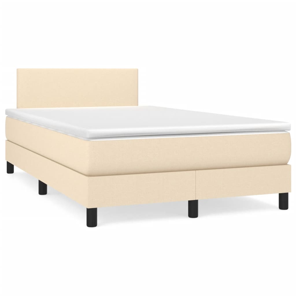 Κρεβάτι Boxspring με Στρώμα & LED Κρεμ 120x190 εκ. Υφασμάτινο
