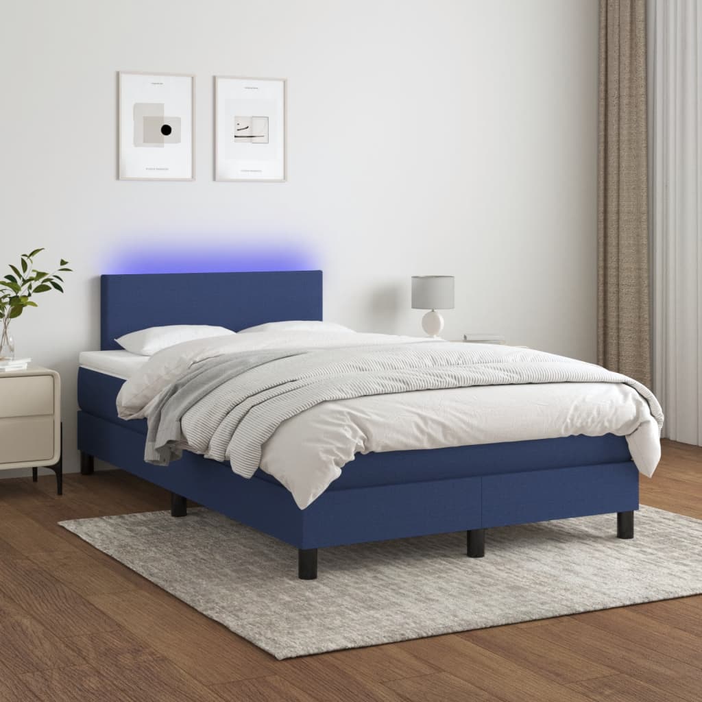 Κρεβάτι Boxspring με Στρώμα & LED Μπλε 120x190εκ. Υφασμάτινο