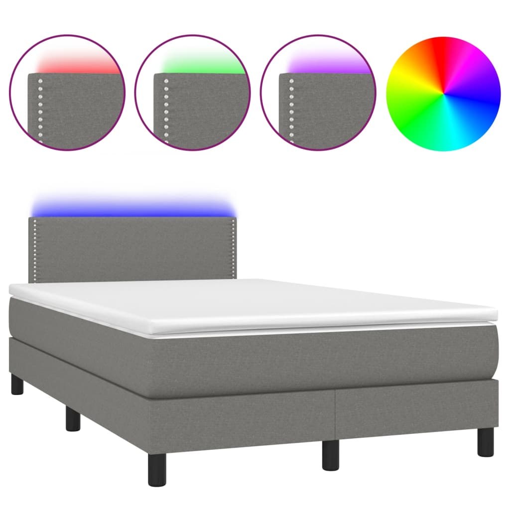 Κρεβάτι Boxspring με Στρώμα & LED Σκ.Γκρι 120x190εκ. Υφασμάτινο - Pakobazaar