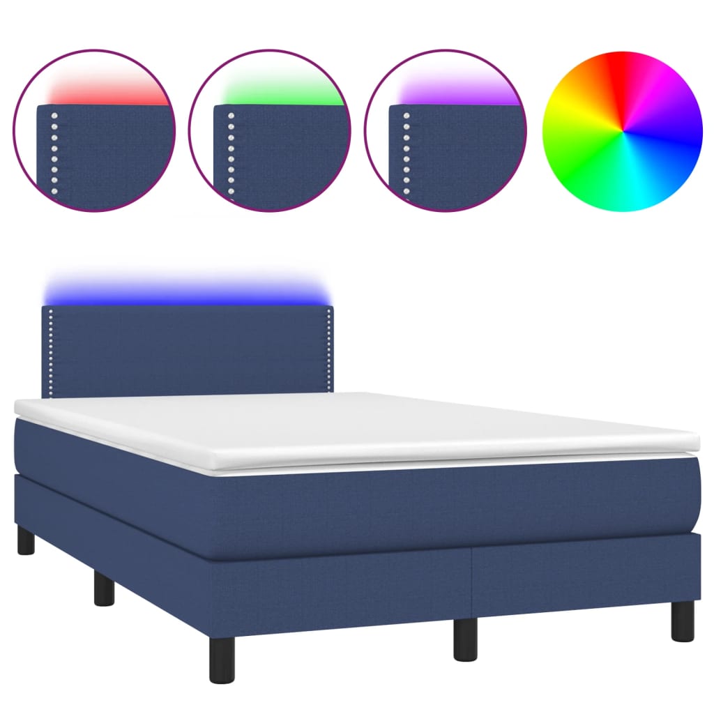 Κρεβάτι Boxspring με Στρώμα & LED Μπλε 120x190εκ. Υφασμάτινο