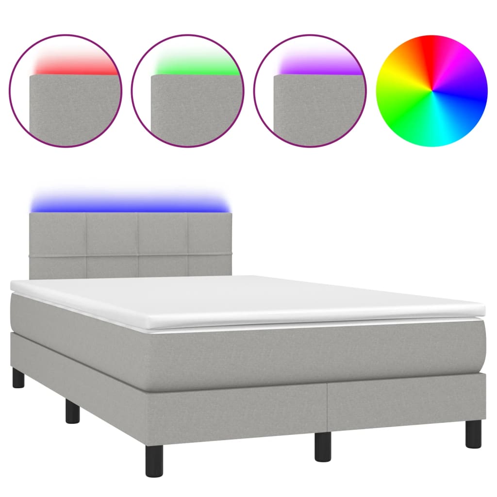 Κρεβάτι Boxspring με Στρώμα & LED Αν.Γκρι 120x190εκ. Υφασμάτινο