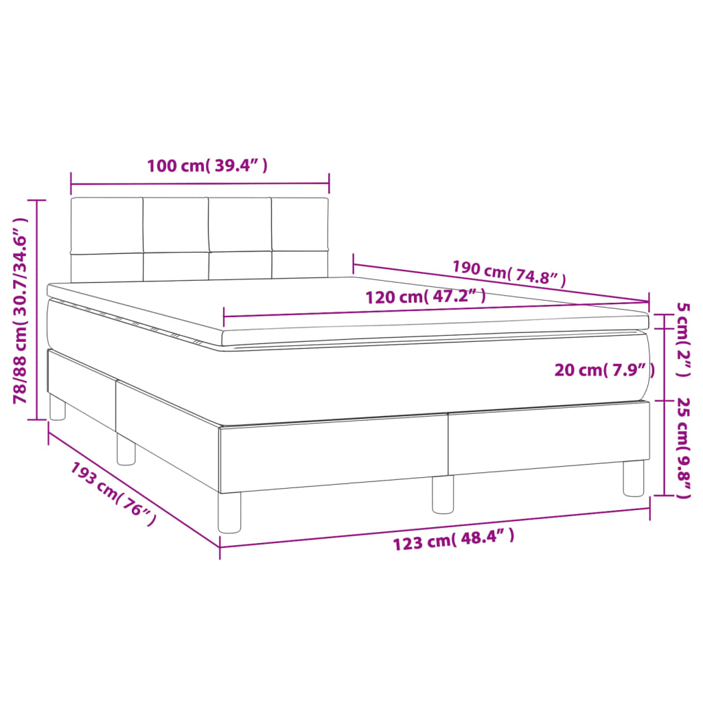 Κρεβάτι Boxspring με Στρώμα & LED Σκ.Γκρι 120x190εκ. Υφασμάτινο - Pakobazaar