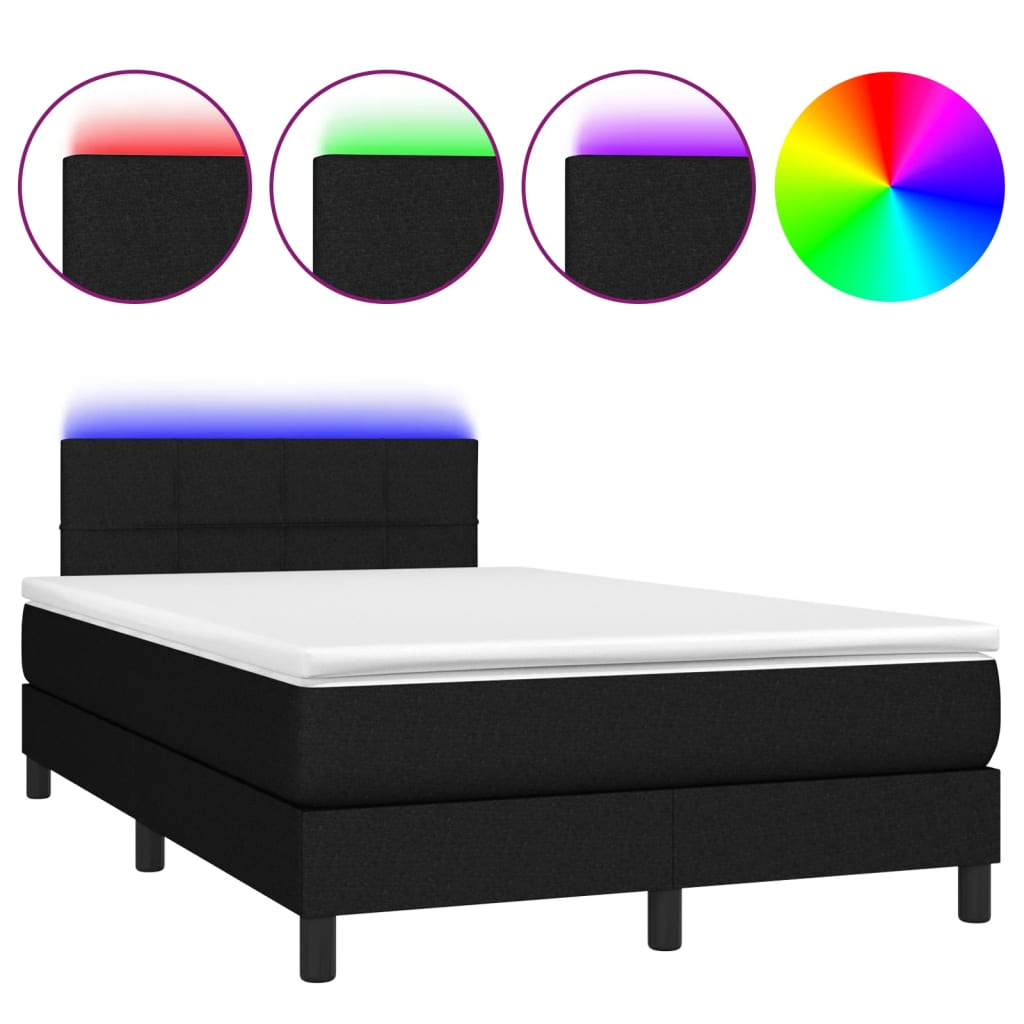 Κρεβάτι Boxspring με Στρώμα & LED Μαύρο 120x190 εκ. Υφασμάτινο