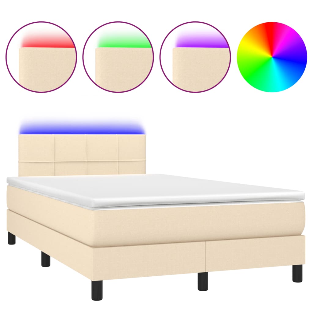 Κρεβάτι Boxspring με Στρώμα & LED Κρεμ 120x190 εκ. Υφασμάτινο