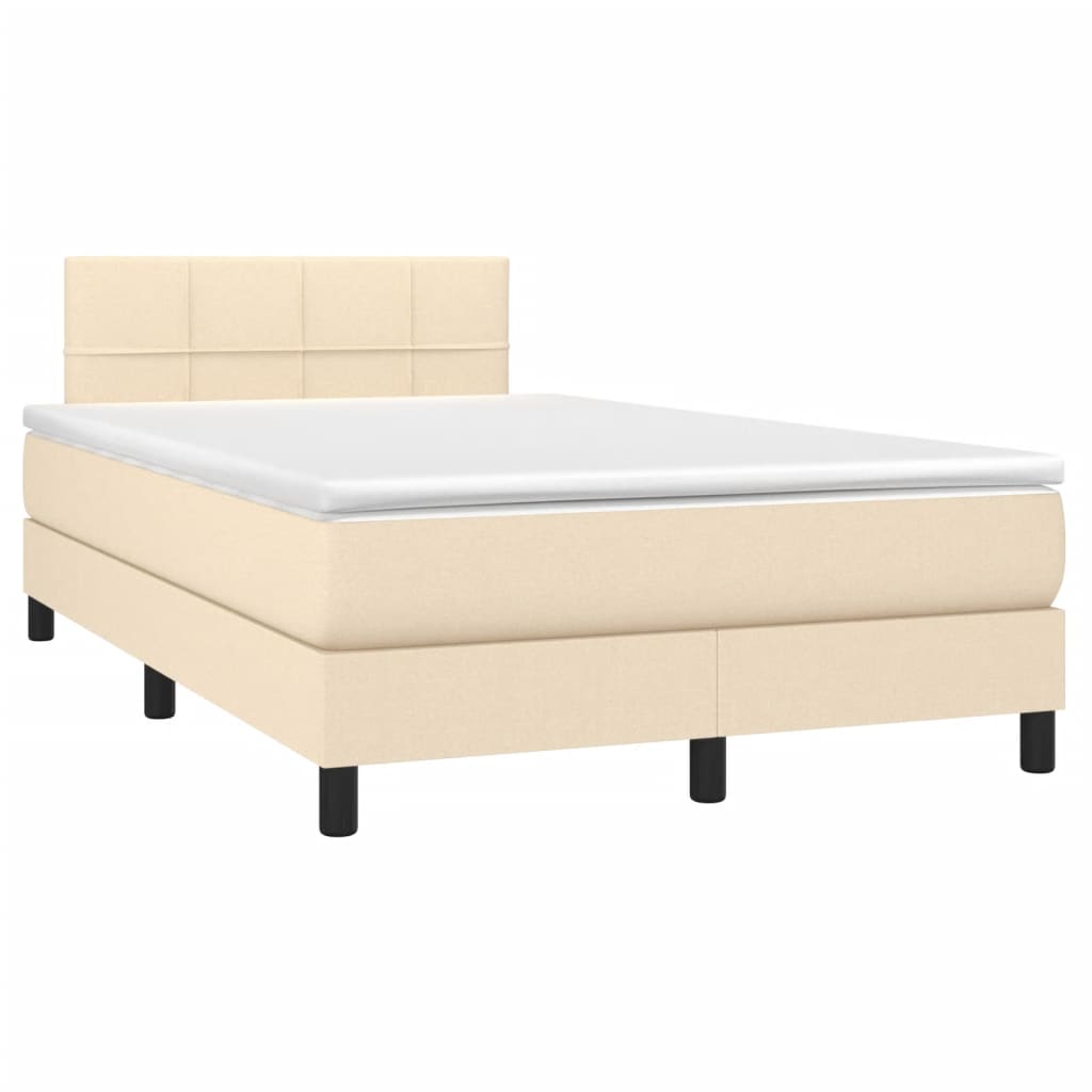 Κρεβάτι Boxspring με Στρώμα & LED Κρεμ 120x190 εκ. Υφασμάτινο