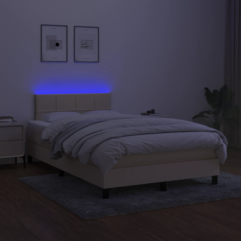 Κρεβάτι Boxspring με Στρώμα & LED Κρεμ 120x190 εκ. Υφασμάτινο