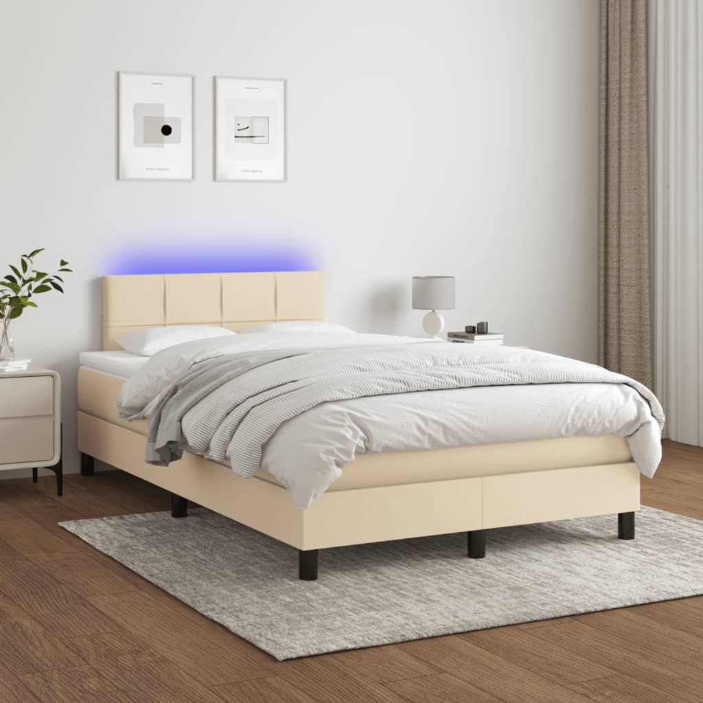 Κρεβάτι Boxspring με Στρώμα & LED Κρεμ 120x190 εκ. Υφασμάτινο