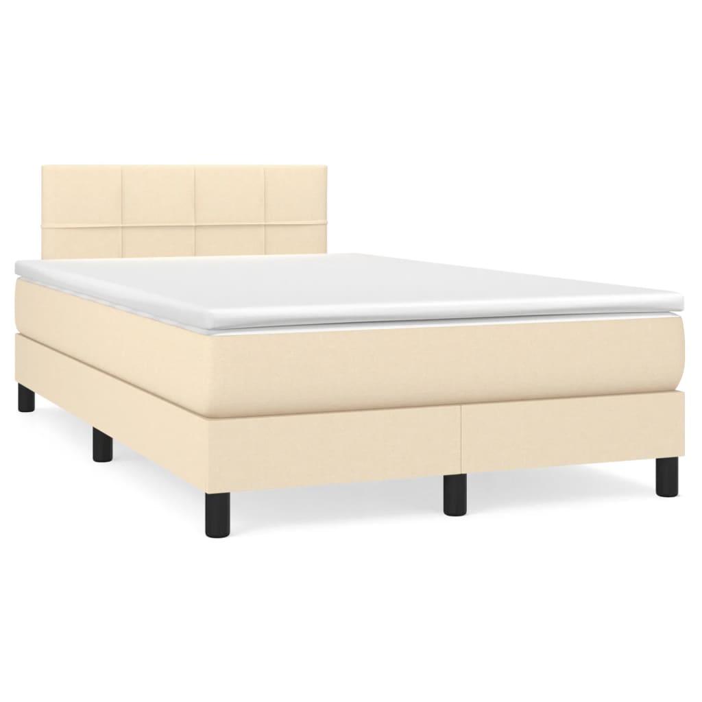 Κρεβάτι Boxspring με Στρώμα & LED Κρεμ 120x190 εκ. Υφασμάτινο