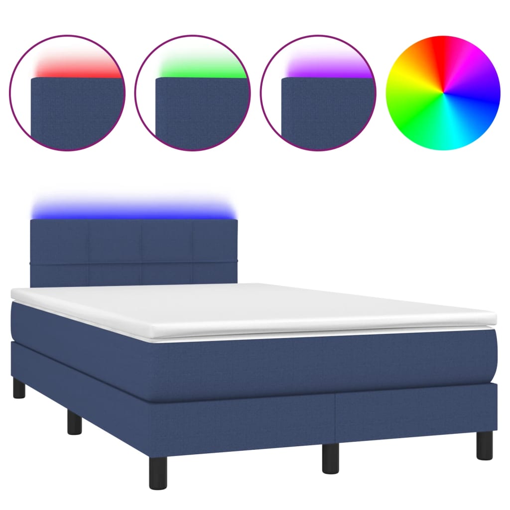 Κρεβάτι Boxspring με Στρώμα & LED Μπλε 120x190εκ. Υφασμάτινο