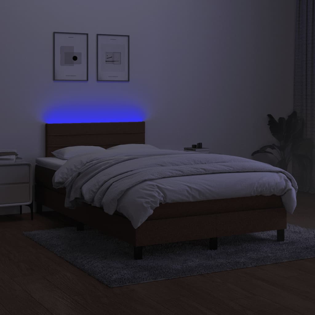 Κρεβάτι Boxspring με Στρώμα & LED Σκ.Καφέ 120x190εκ. Υφασμάτινο