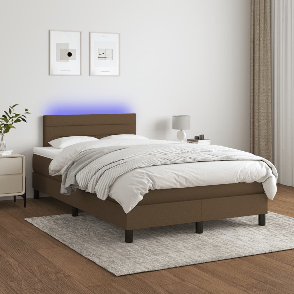 Κρεβάτι Boxspring με Στρώμα & LED Σκ.Καφέ 120x190εκ. Υφασμάτινο