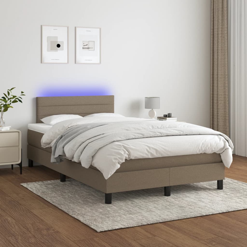 Κρεβάτι Boxspring με Στρώμα & LED Taupe 120x190 εκ. Υφασμάτινο