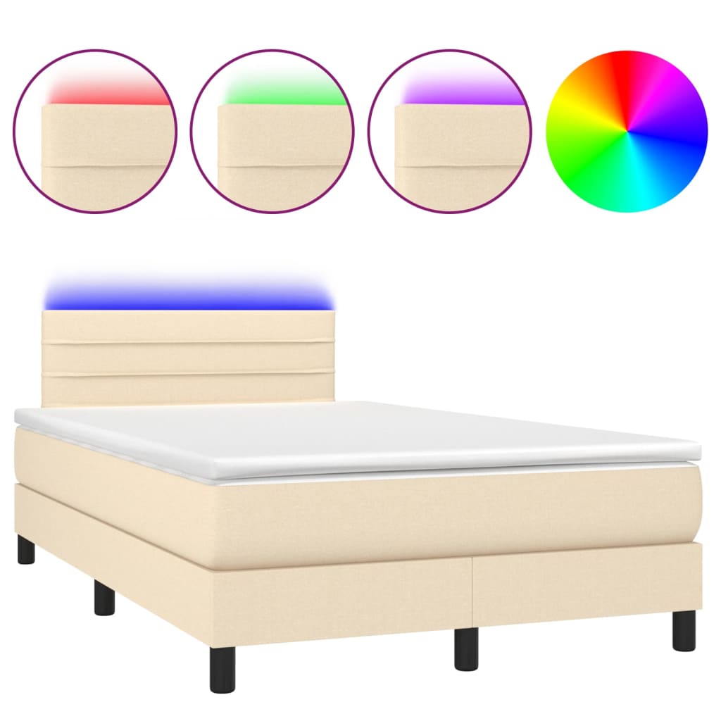 Κρεβάτι Boxspring με Στρώμα & LED Κρεμ 120x190 εκ. Υφασμάτινο
