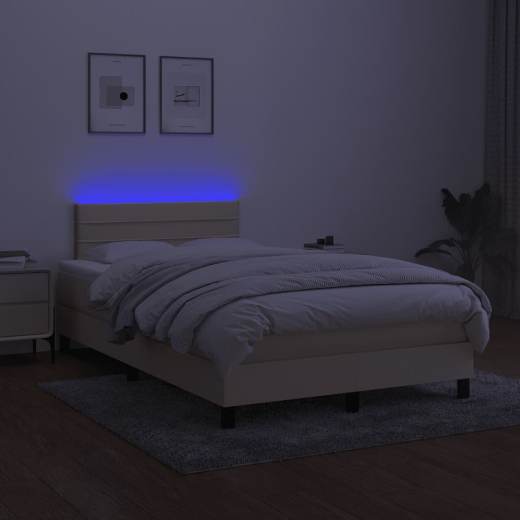 Κρεβάτι Boxspring με Στρώμα & LED Κρεμ 120x190 εκ. Υφασμάτινο