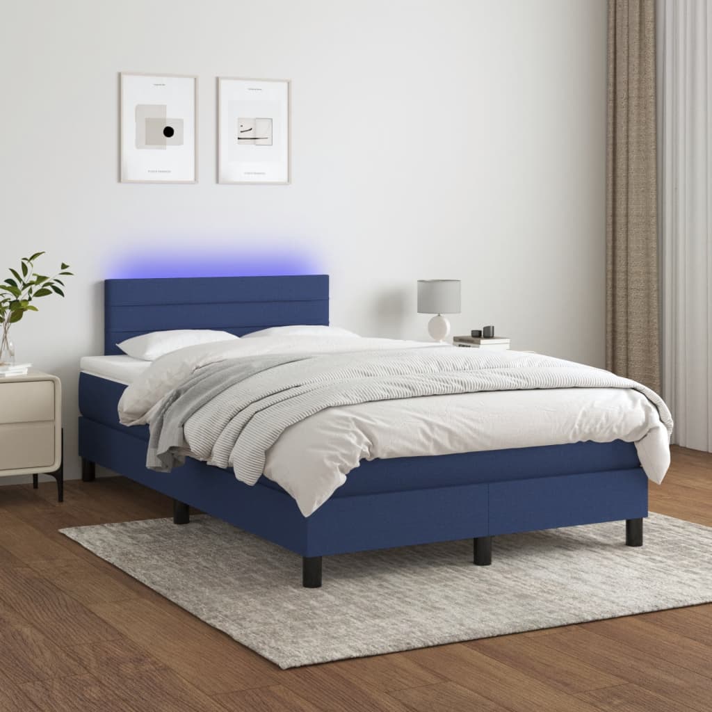 Κρεβάτι Boxspring με Στρώμα & LED Μπλε 120x190εκ. Υφασμάτινο