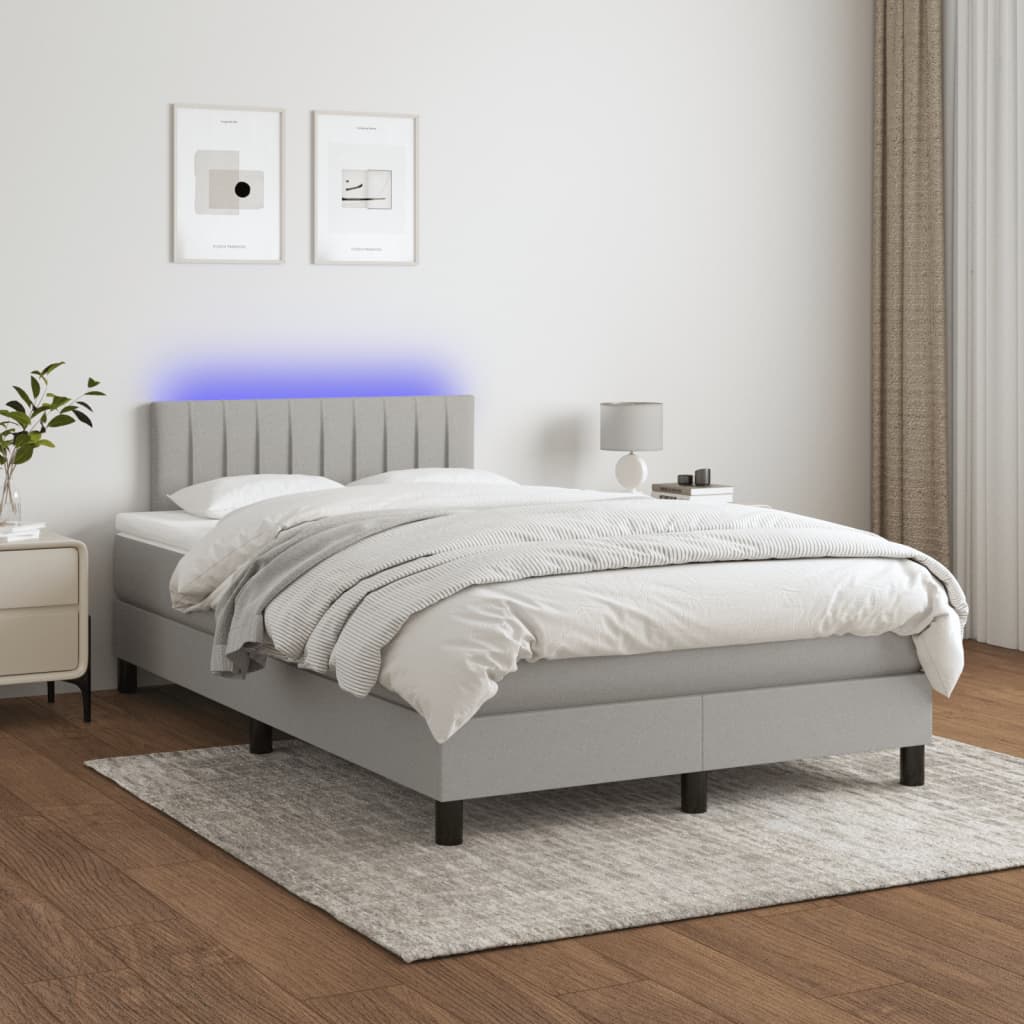 Κρεβάτι Boxspring με Στρώμα & LED Αν.Γκρι 120x190εκ. Υφασμάτινο