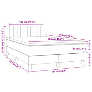 Κρεβάτι Boxspring με Στρώμα & LED Αν.Γκρι 120x190εκ. Υφασμάτινο