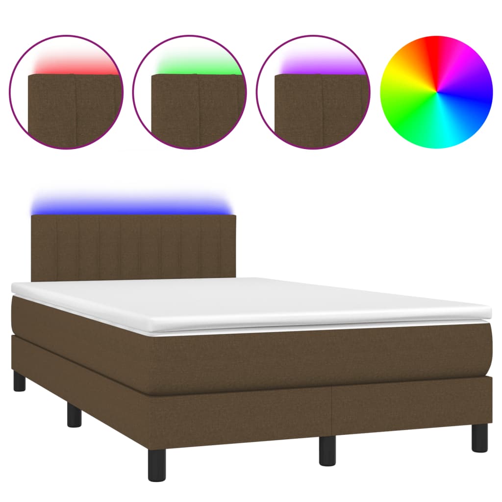 Κρεβάτι Boxspring με Στρώμα & LED Σκ.Καφέ 120x190εκ. Υφασμάτινο