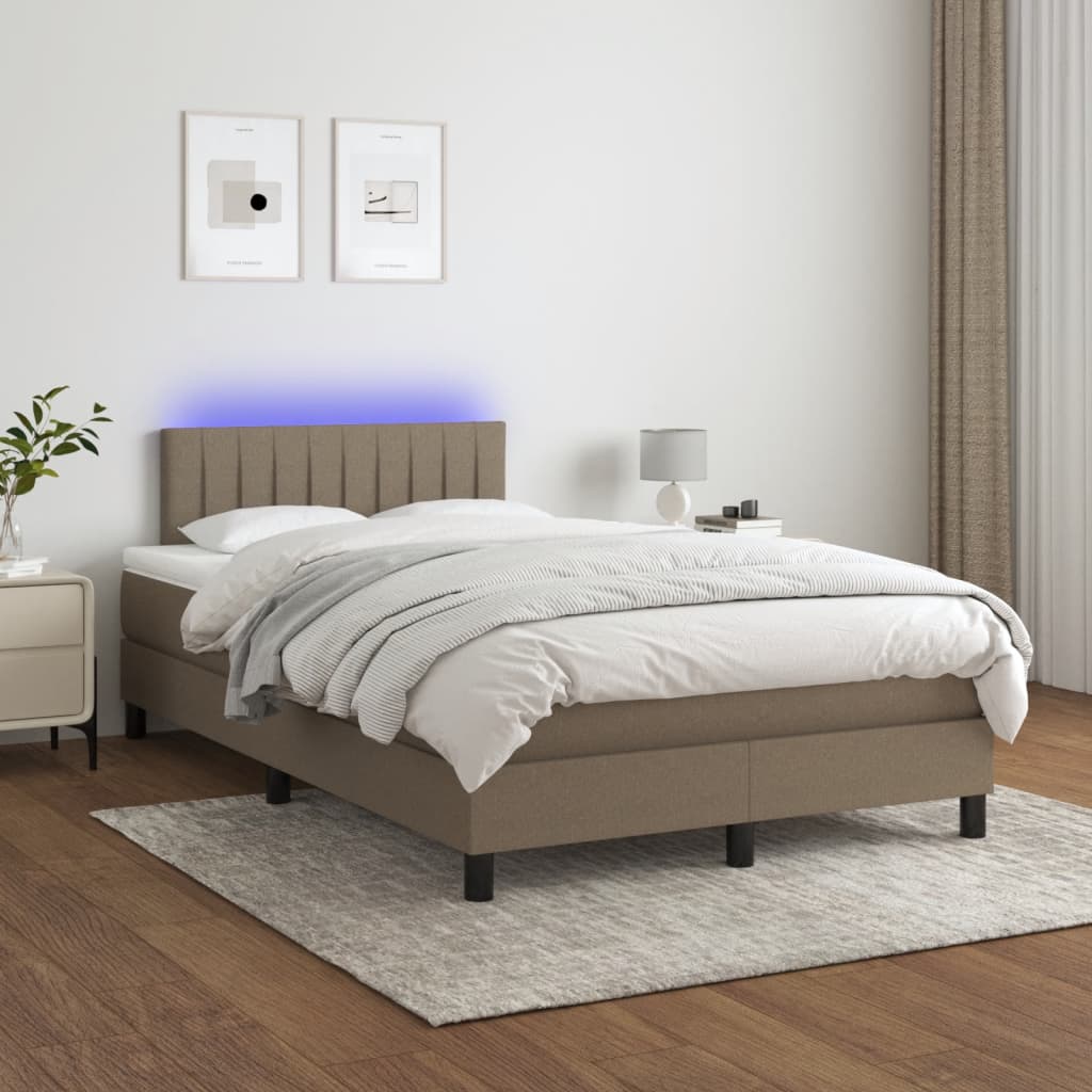 Κρεβάτι Boxspring με Στρώμα & LED Taupe 120x190 εκ. Υφασμάτινο