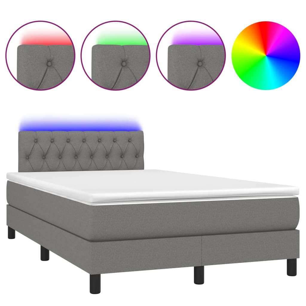 Κρεβάτι Boxspring με Στρώμα & LED Σκ.Γκρι 120x190εκ. Υφασμάτινο - Pakobazaar