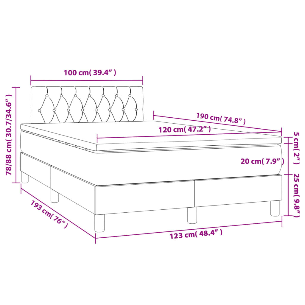 Κρεβάτι Boxspring με Στρώμα & LED Μαύρο 120x190 εκ. Υφασμάτινο