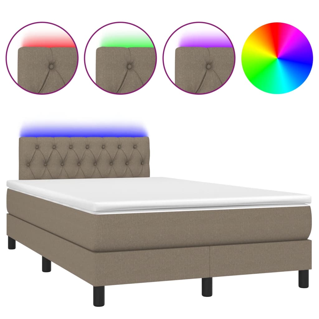 Κρεβάτι Boxspring με Στρώμα & LED Taupe 120x190 εκ. Υφασμάτινο