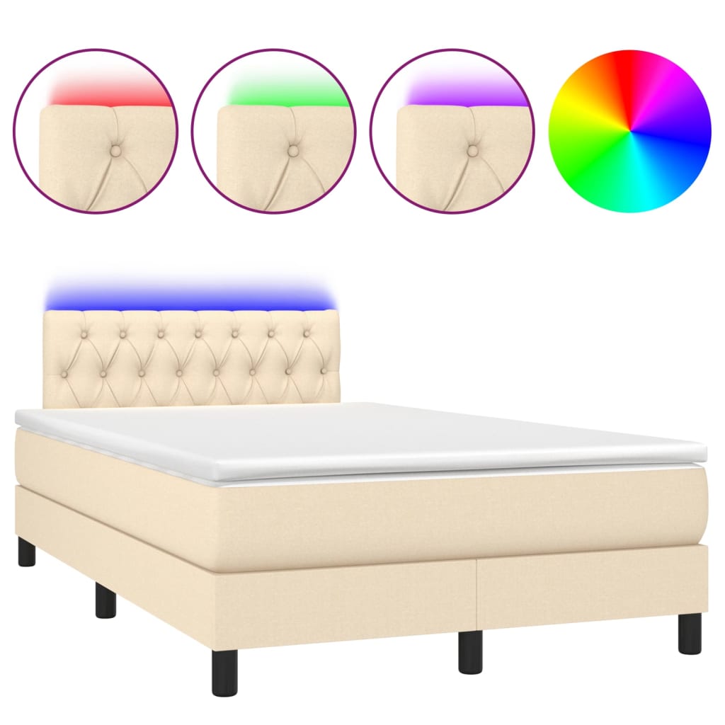 Κρεβάτι Boxspring με Στρώμα & LED Κρεμ 120x190 εκ. Υφασμάτινο