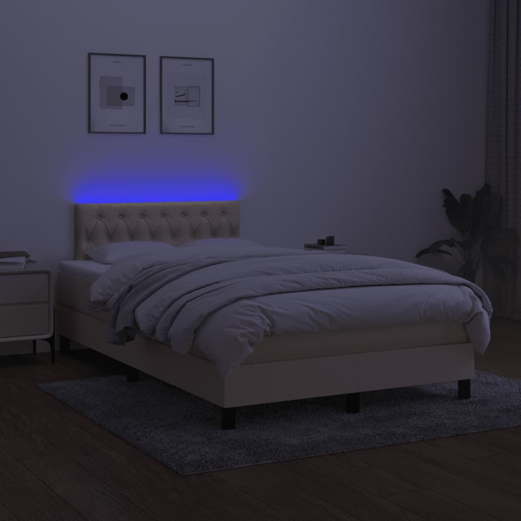 Κρεβάτι Boxspring με Στρώμα & LED Κρεμ 120x190 εκ. Υφασμάτινο