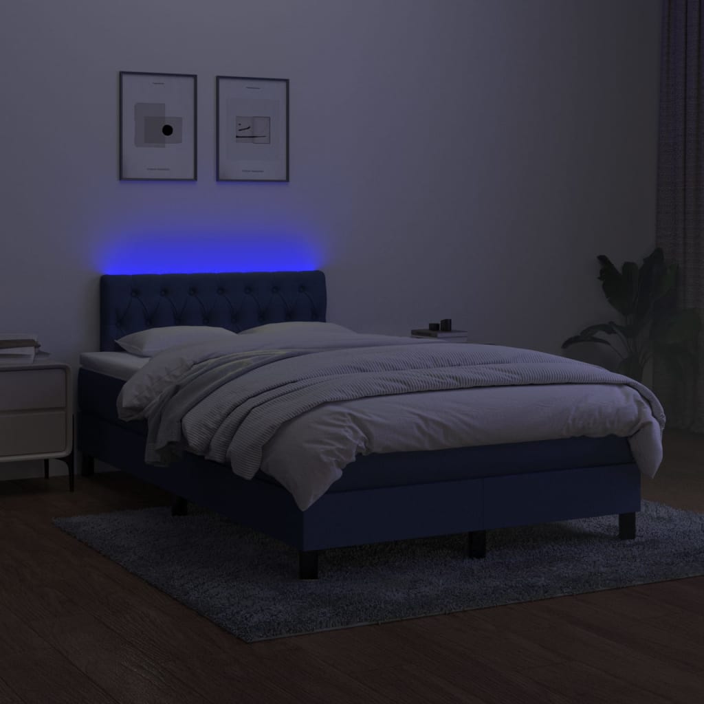 Κρεβάτι Boxspring με Στρώμα & LED Μπλε 120x190εκ. Υφασμάτινο
