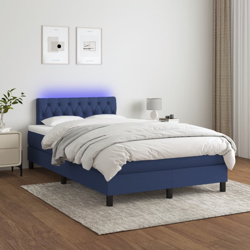 Κρεβάτι Boxspring με Στρώμα & LED Μπλε 120x190εκ. Υφασμάτινο
