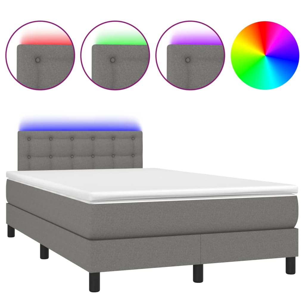 Κρεβάτι Boxspring με Στρώμα & LED Σκ.Γκρι 120x190εκ. Υφασμάτινο - Pakobazaar