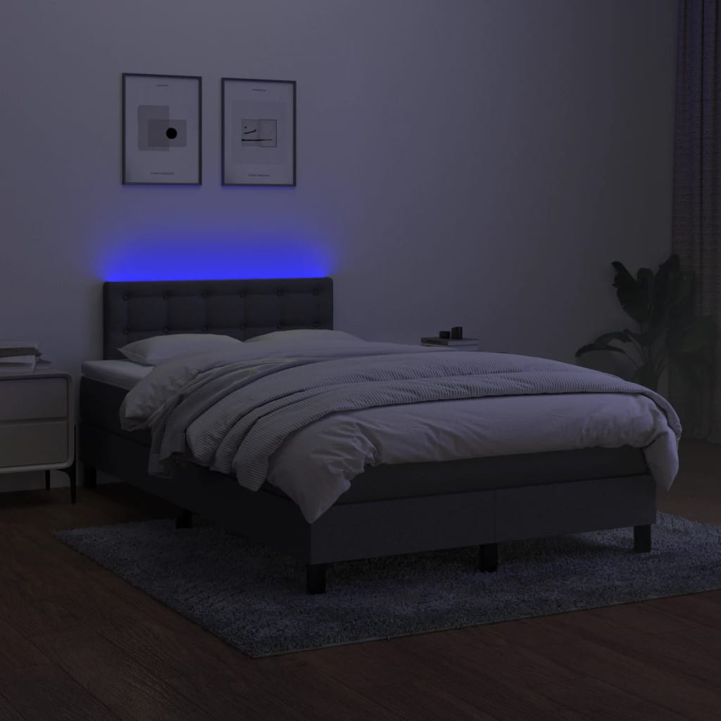 Κρεβάτι Boxspring με Στρώμα & LED Σκ.Γκρι 120x190εκ. Υφασμάτινο - Pakobazaar