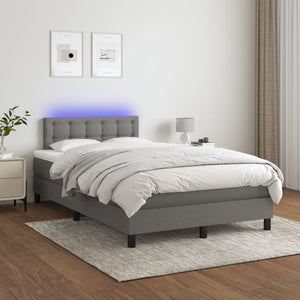 Κρεβάτι Boxspring με Στρώμα & LED Σκ.Γκρι 120x190εκ. Υφασμάτινο - Pakobazaar
