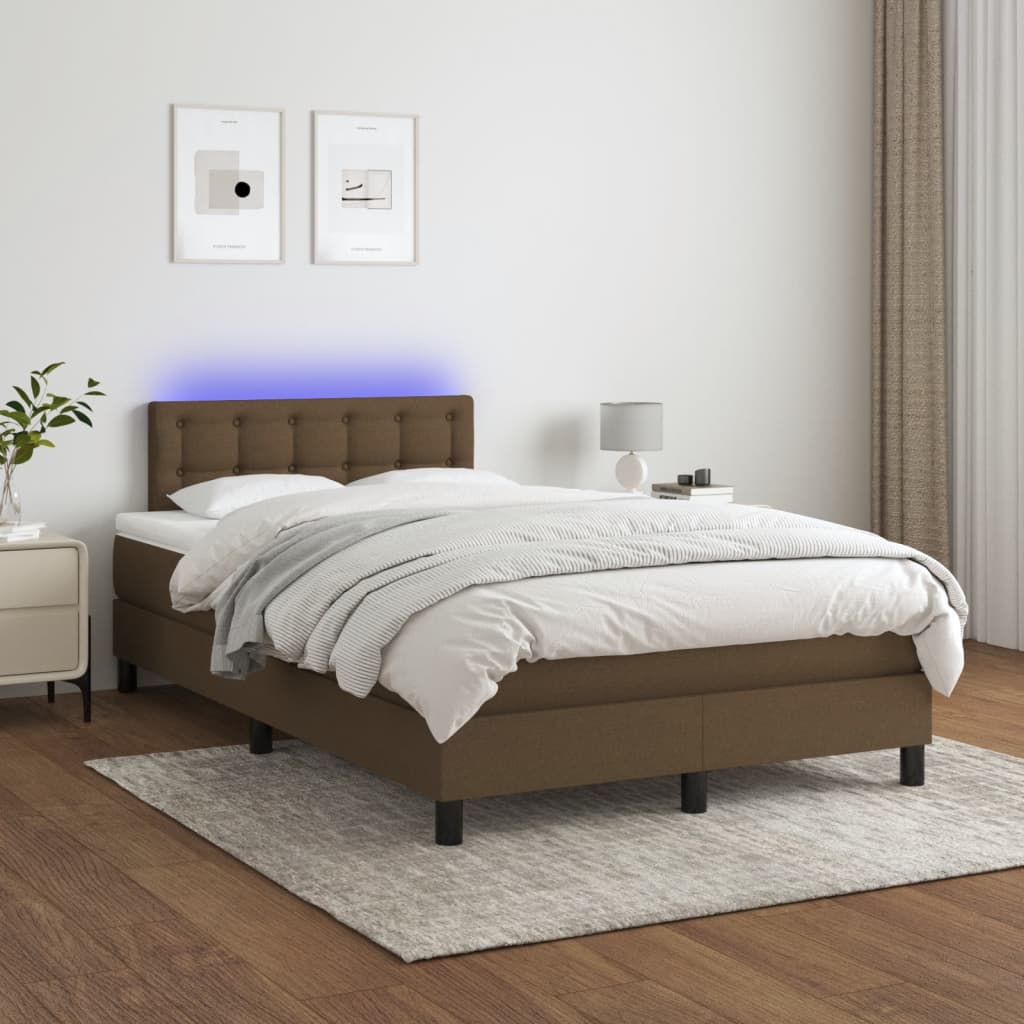 Κρεβάτι Boxspring με Στρώμα & LED Σκ.Καφέ 120x190εκ. Υφασμάτινο
