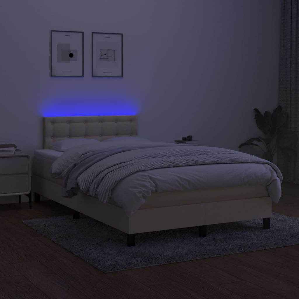 Κρεβάτι Boxspring με Στρώμα & LED Κρεμ 120x190 εκ. Υφασμάτινο