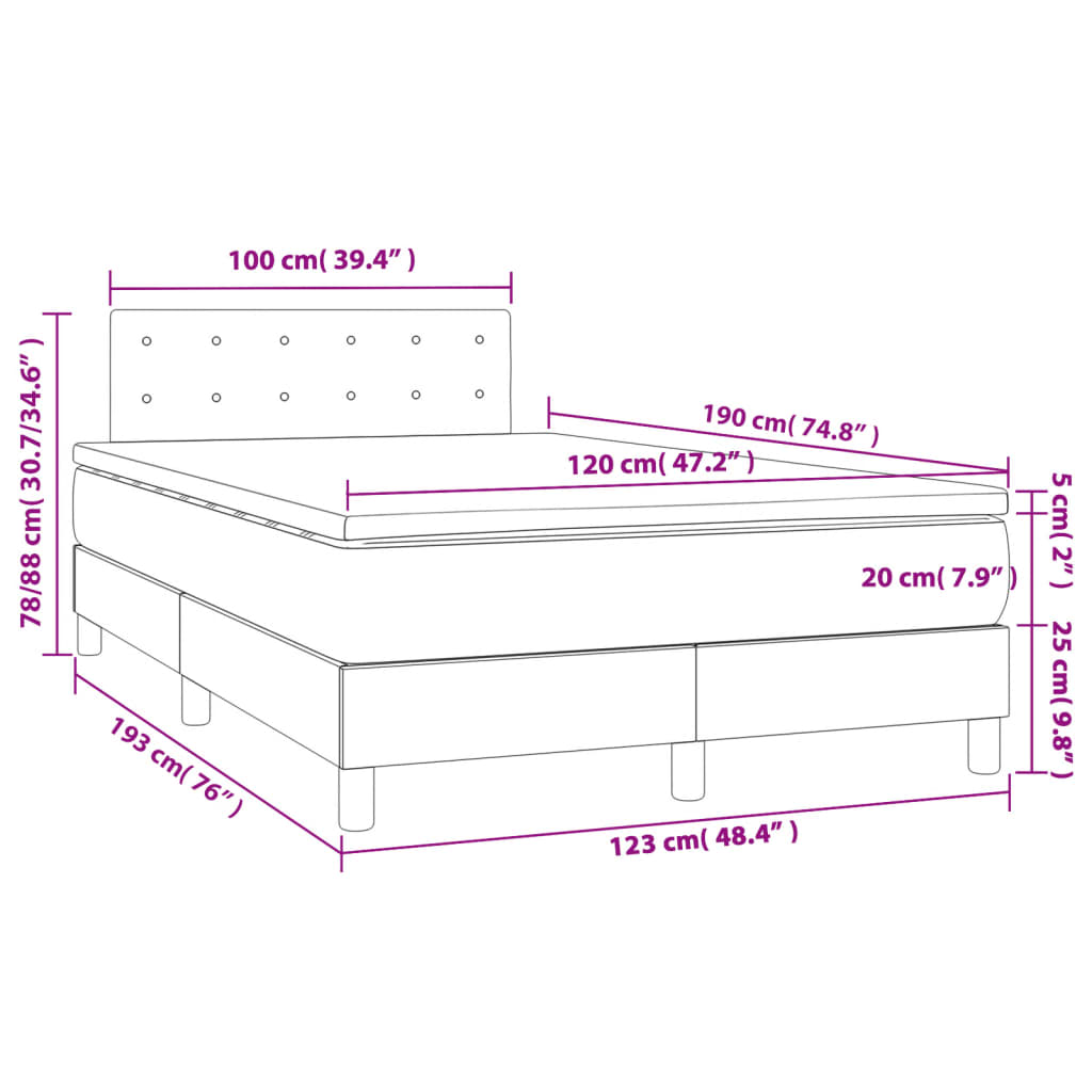 Κρεβάτι Boxspring με Στρώμα & LED Μπλε 120x190εκ. Υφασμάτινο