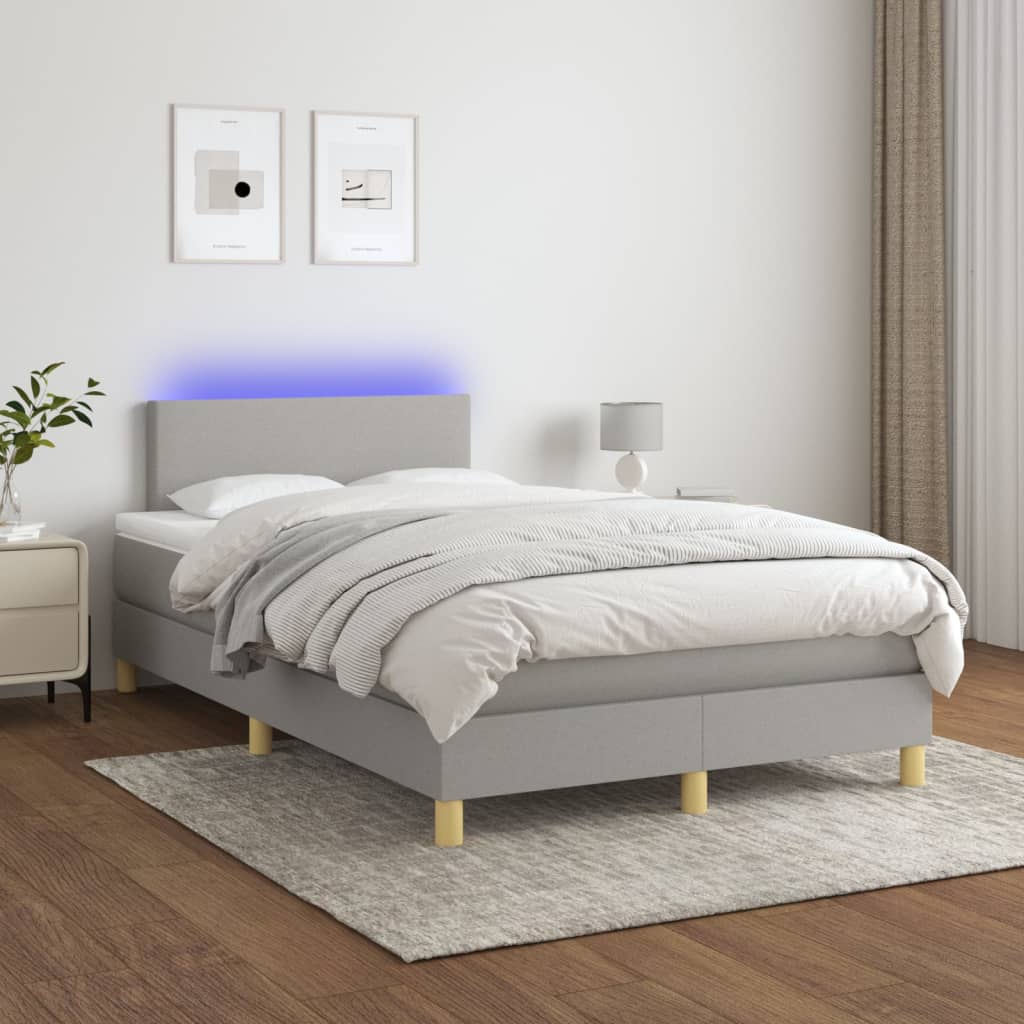 Κρεβάτι Boxspring με Στρώμα & LED Αν.Γκρι 120x190εκ. Υφασμάτινο