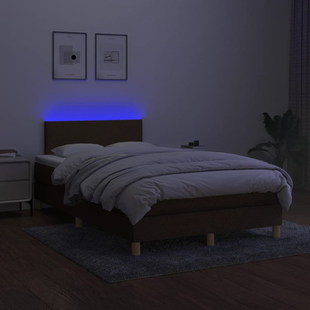 Κρεβάτι Boxspring με Στρώμα & LED Σκ.Καφέ 120x190εκ. Υφασμάτινο