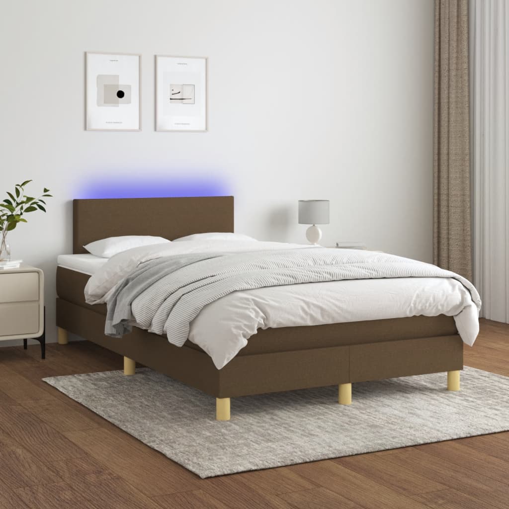 Κρεβάτι Boxspring με Στρώμα & LED Σκ.Καφέ 120x190εκ. Υφασμάτινο