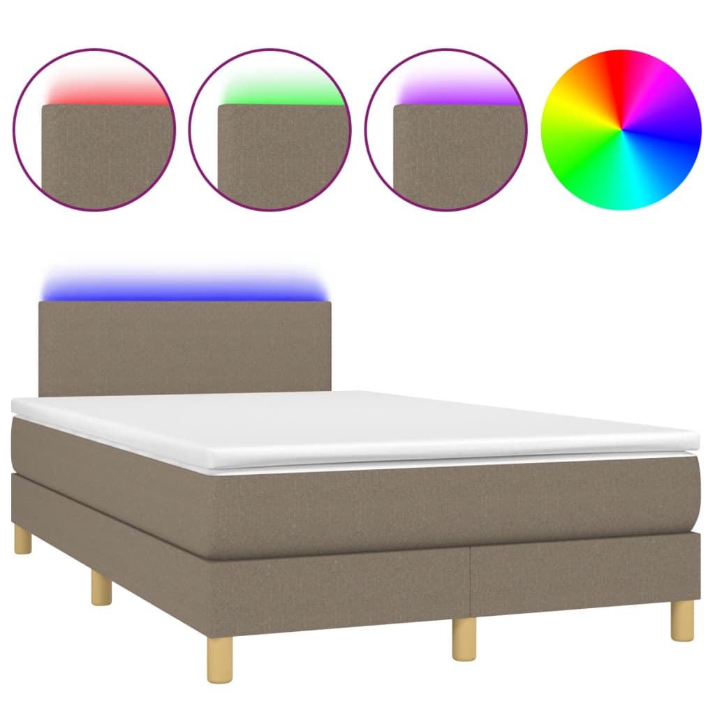Κρεβάτι Boxspring με Στρώμα & LED Taupe 120x190 εκ. Υφασμάτινο