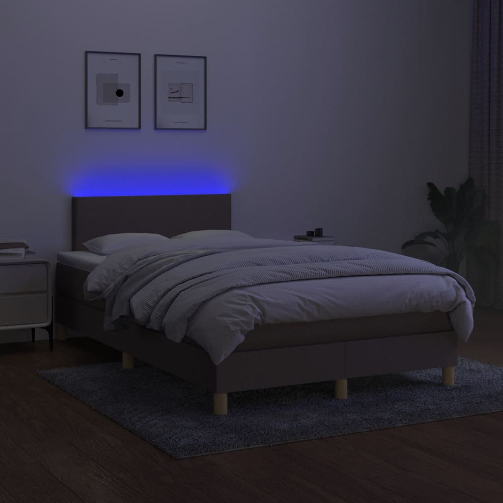 Κρεβάτι Boxspring με Στρώμα & LED Taupe 120x190 εκ. Υφασμάτινο