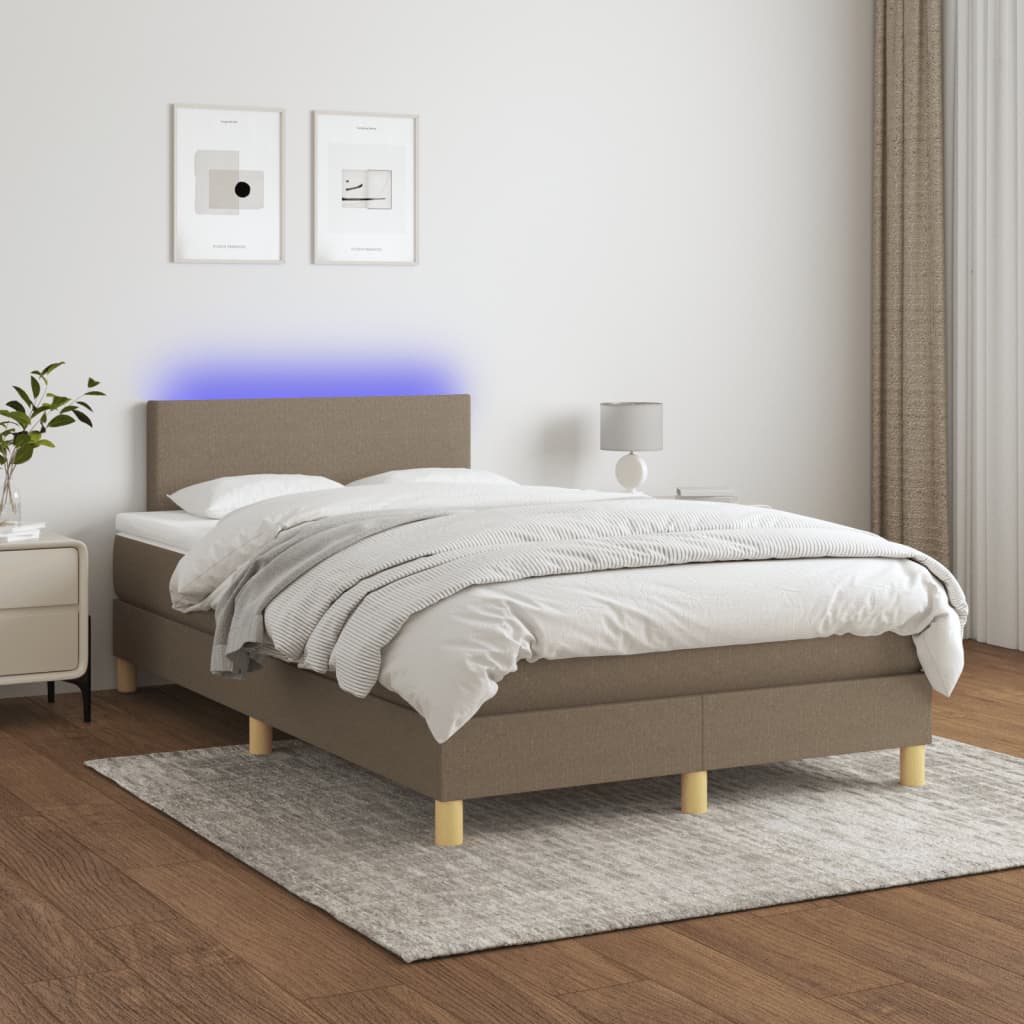 Κρεβάτι Boxspring με Στρώμα & LED Taupe 120x190 εκ. Υφασμάτινο